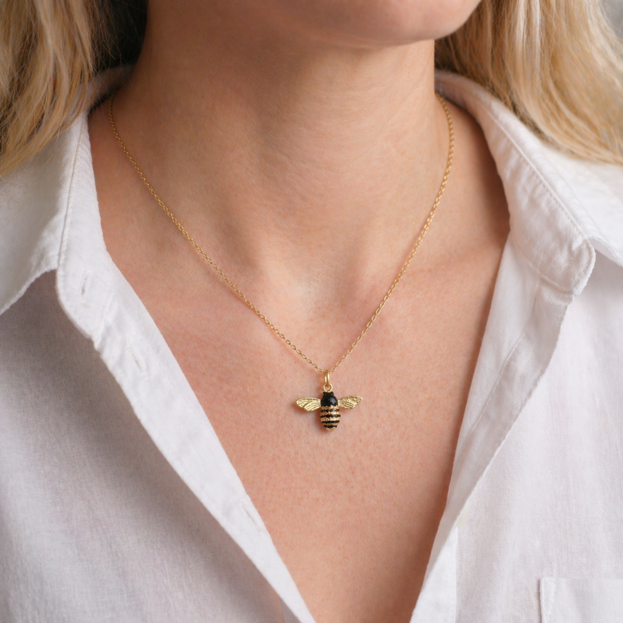 Bienenkette. 925 Silber vergoldet. Emaille.